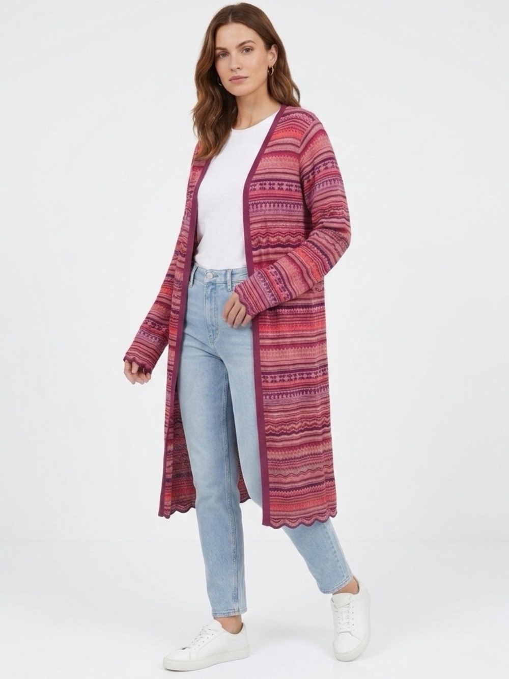 CHICO’S Zig-Zag Carly Duster Multicolored Chevron Knit Long Cardigan Size Medium